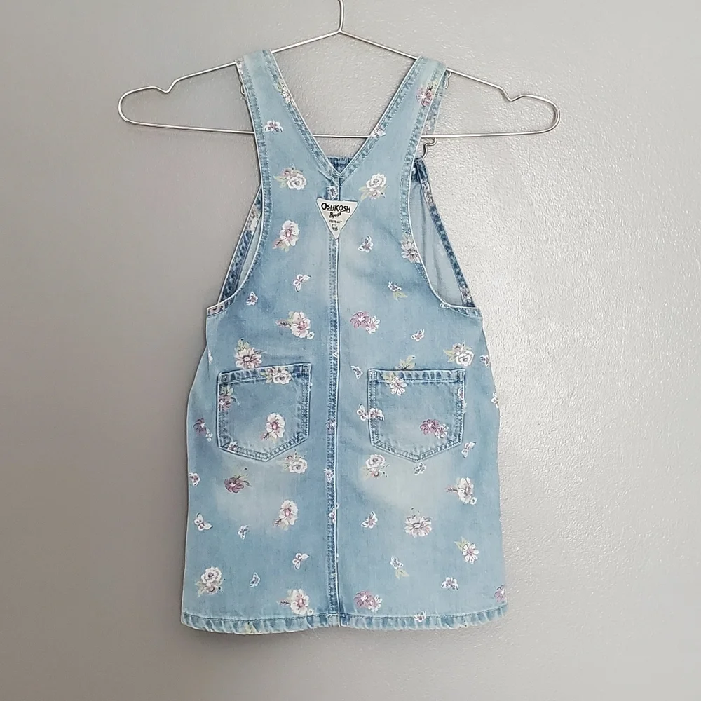 OshKosh B'gosh Light Blue Floral Overalls Jumper Skirt Size 5T